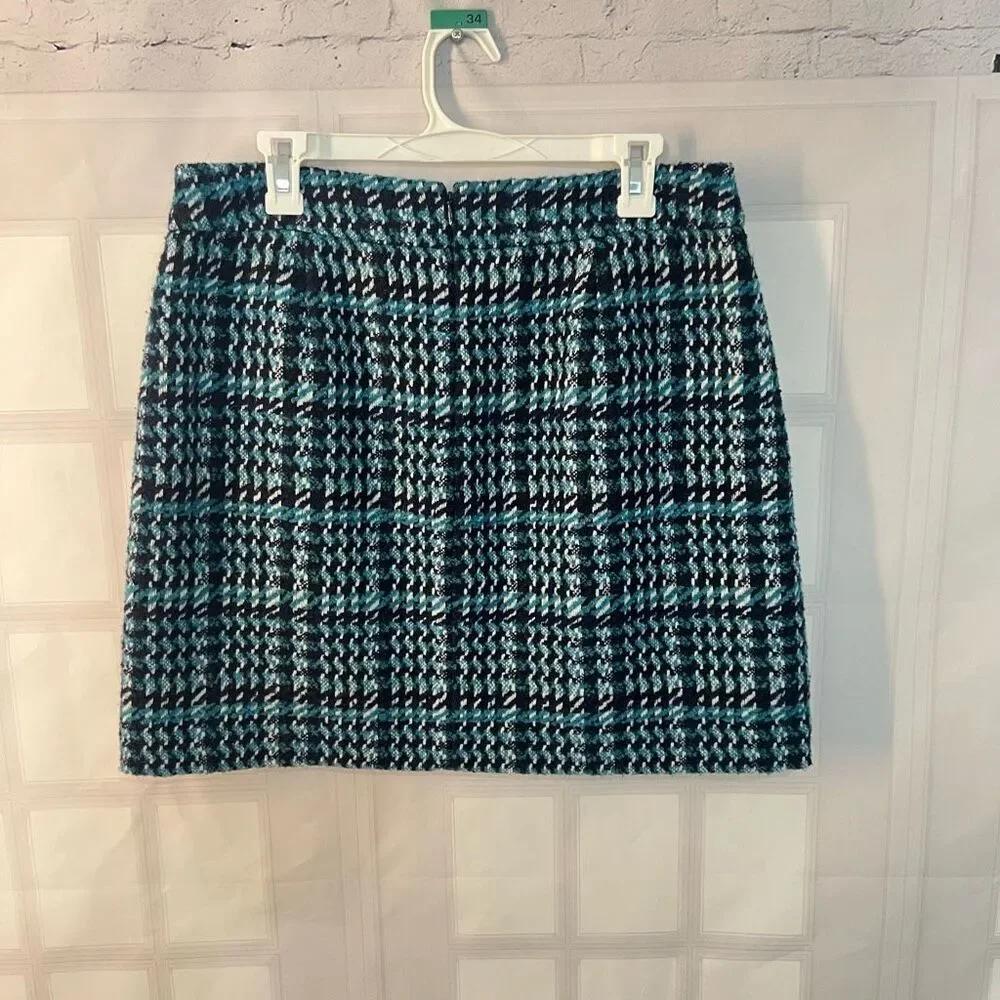 Loft blue teal tweed zipper pockets mini skirt size 12
